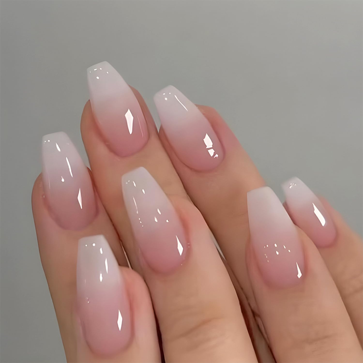 Nail Art Pink - ชุดสติกเกอร์ติดเล็บสีชมพูไล่เฉดแบบกลอสซี่ 24 ชิ้น เหมาะสำหรับงานศิลปะเล็บปลอม