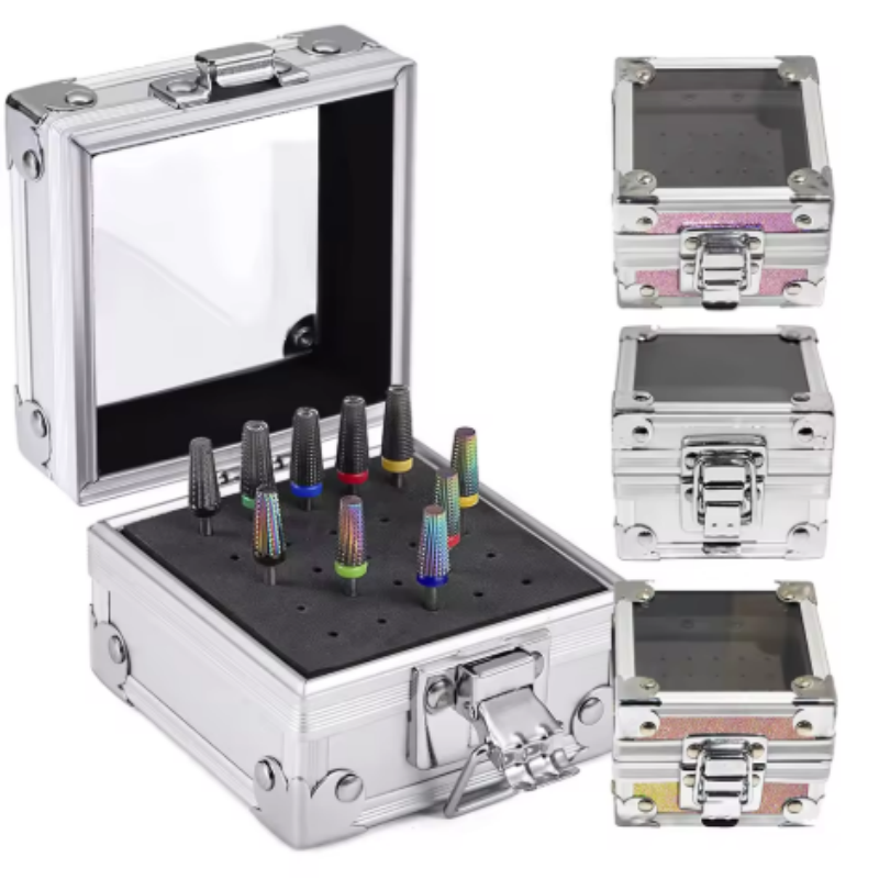 Nail Drill Machine - กล่องเก็บหัวเจียรเล็บแบบพกพา ทำจากอะลูมิเนียม สำหรับจัดเก็บหัวเจียรและอุปกรณ์ทำเล็บในร้านทำเล็บ