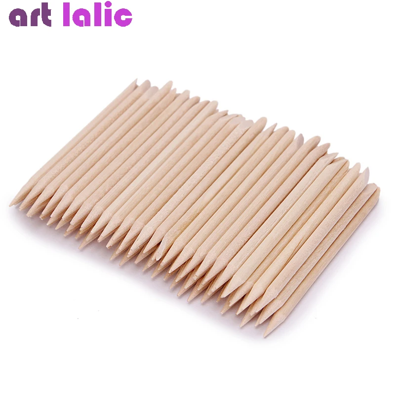 Nail Art Orange - ไม้ส้มสำหรับตกแต่งเล็บ 100 ชิ้น ไม้กดจมูกเล็บ ด้ามไม้สำหรับดูแลเล็บมือและเล็บเท้า