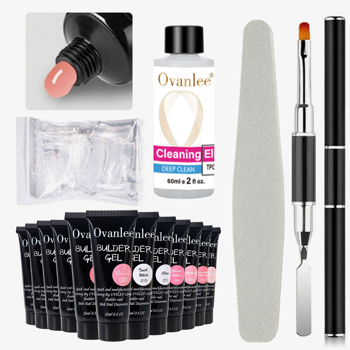 Nail Art Ombre - ชุดเจลต่อเล็บ Ovanlee 18 ชิ้น – ไม่ต้องใช้ฟอร์ม