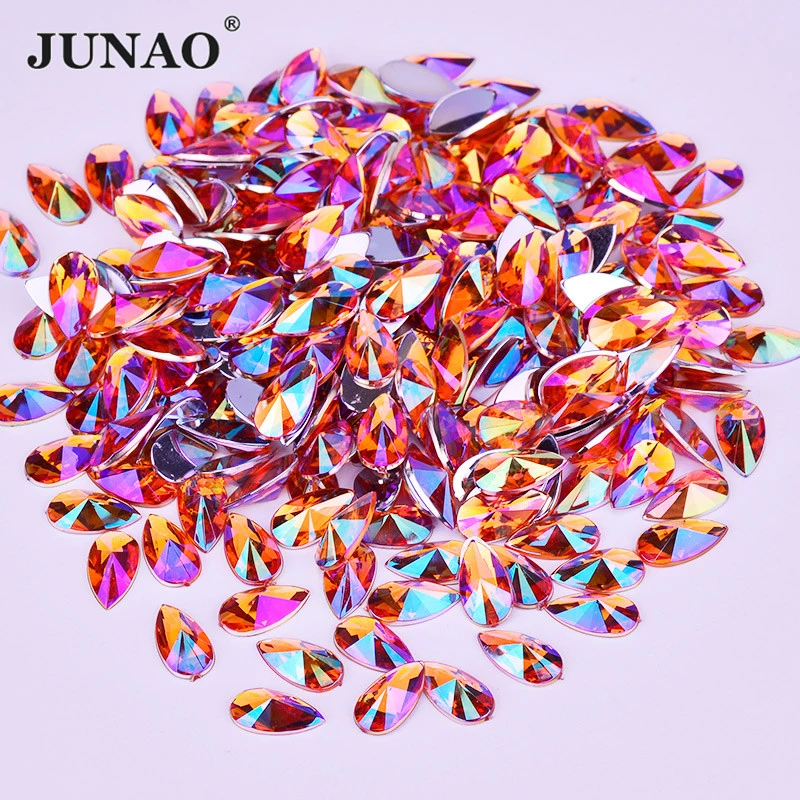 Nail Art Orange - JUNAO 8X13มม.สีส้ม AB อะคริลิค Non Hot