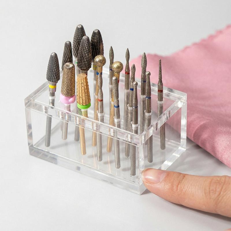 Nail Drill Machine - ที่เก็บหัวเจียรและขัดเล็บอะคริลิกไม้ 18 ช่อง แบบพกพา สำหรับจัดเก็บอุปกรณ์ทำเล็บในร้านเสริมสวยหรือทำเล็บเองที่บ้าน