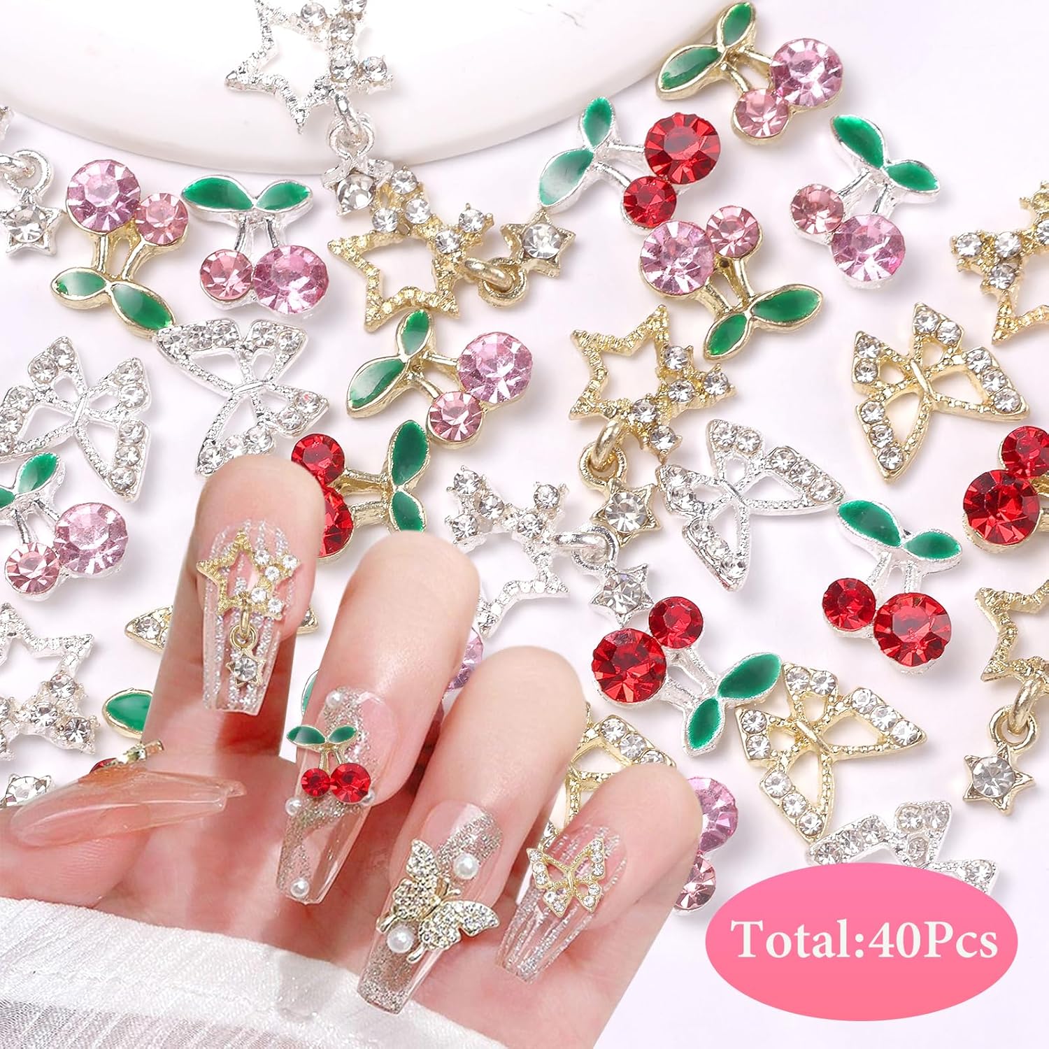 40 ชิ้นเล็บอัญมณี Charms, เงิน - Nail Art Valentines Day บทวิจารณ์และราคา