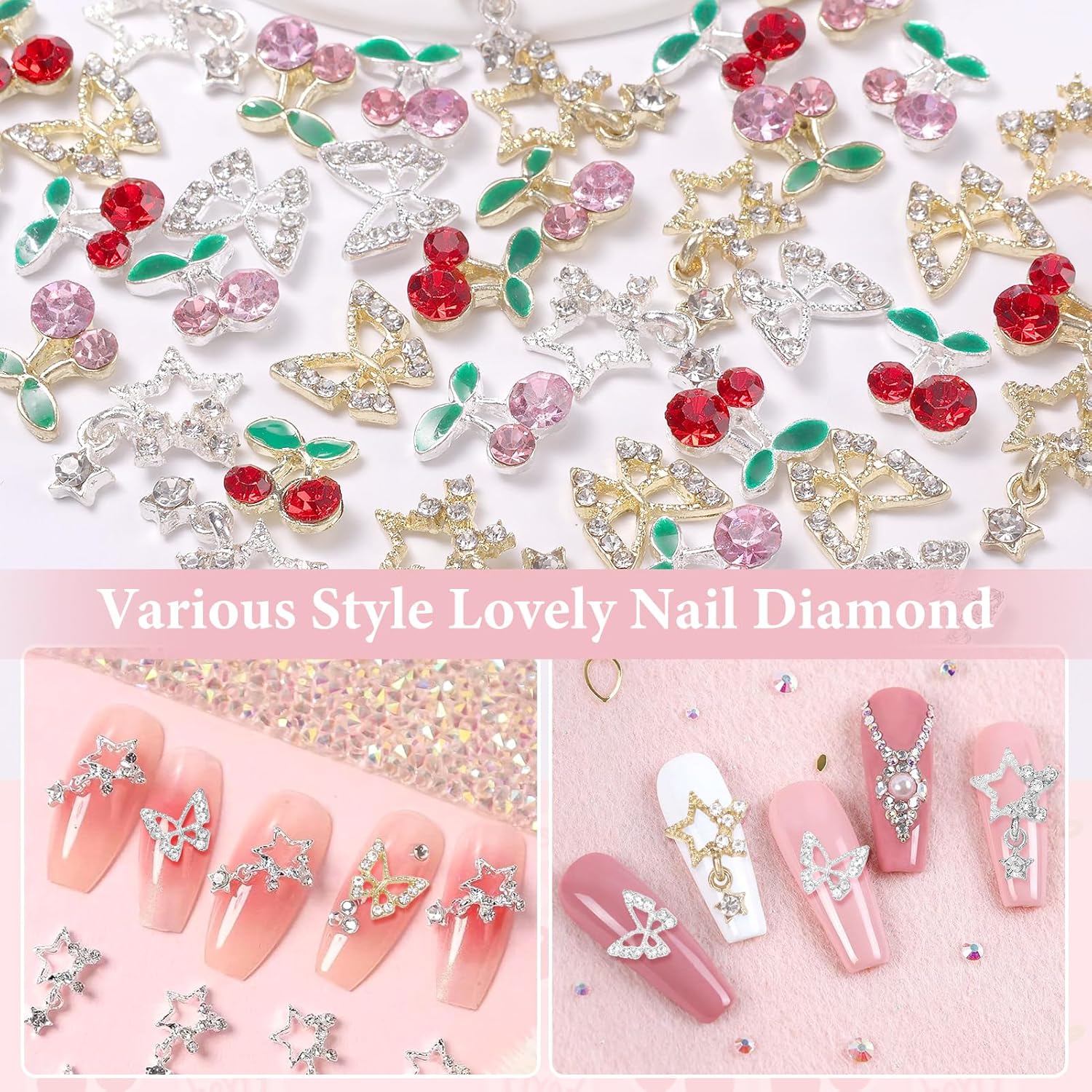 40 ชิ้นเล็บอัญมณี Charms, เงิน - Nail Art Valentines Day บทวิจารณ์และราคา