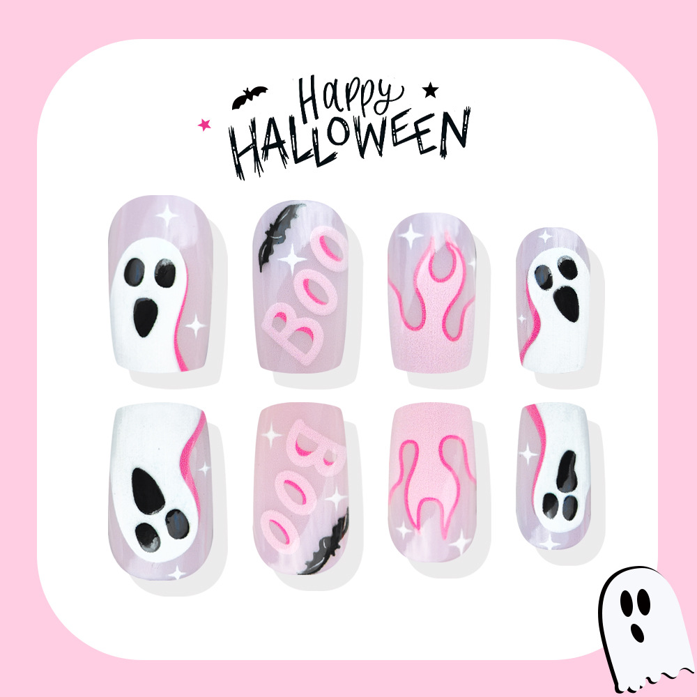 24 ชิ้น เล็บปลอมลายฮาโลวีน สีช - Nail Art Pink บทวิจารณ์และราคา