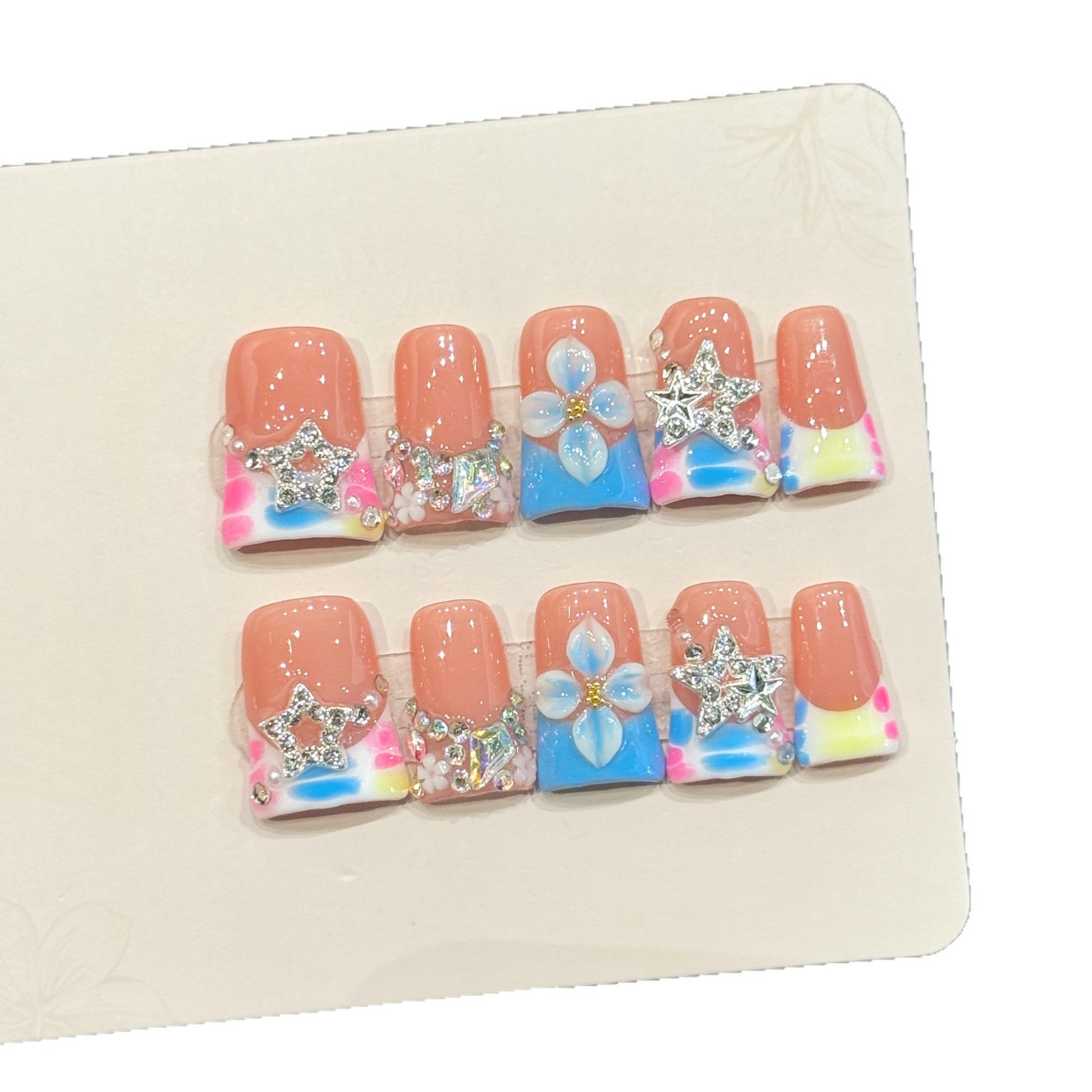 10 ชิ้น เล็บปลอมหรูหราทำมือ แบ - Nail Art Press On บทวิจารณ์และราคา