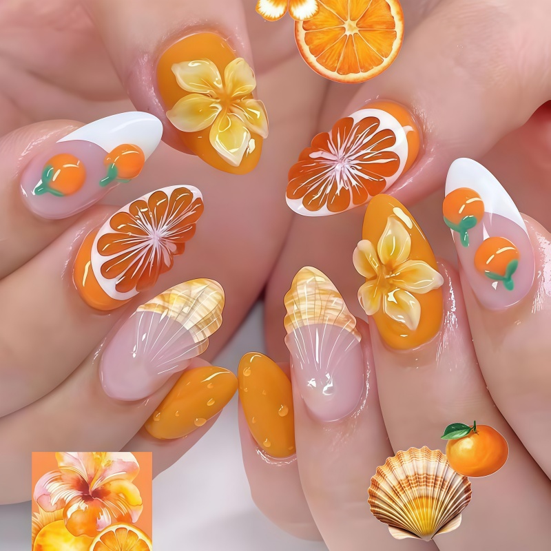 2026 ใหม่ 30 ชิ้น เล็บปลอม 3 ม - Nail Art Orange บทวิจารณ์และราคา