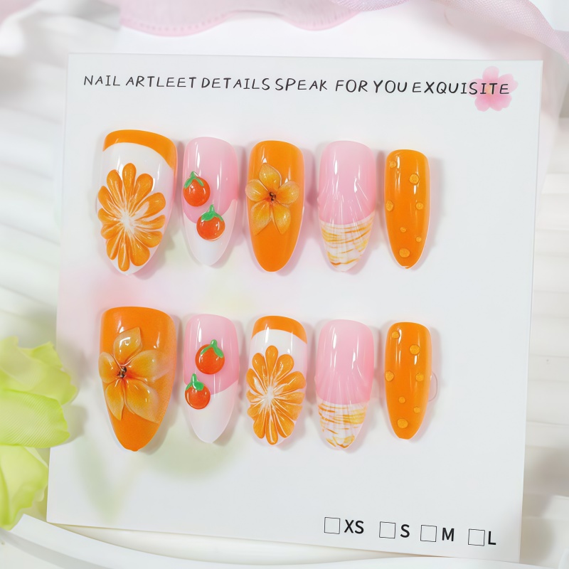 2026 ใหม่ 30 ชิ้น เล็บปลอม 3 ม - Nail Art Orange บทวิจารณ์และราคา